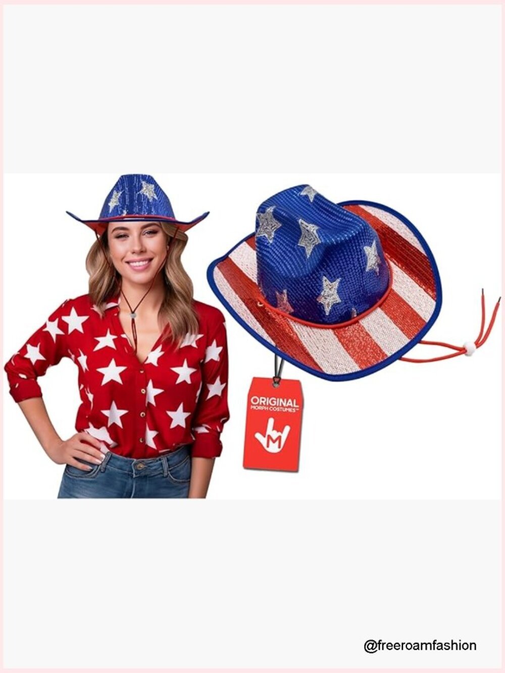 Sequin Cowboy Hat Patriotic Red White Blue Western Headwear Festival Party